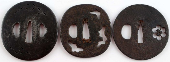 3 JAPANESE SAMURAI SWORD TSUBA MARU KATA KAKU GATA