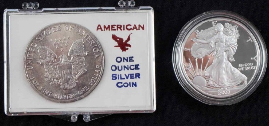2007 SILVER EAGLE PROOF & 1987 SILVER EAGLE COIN
