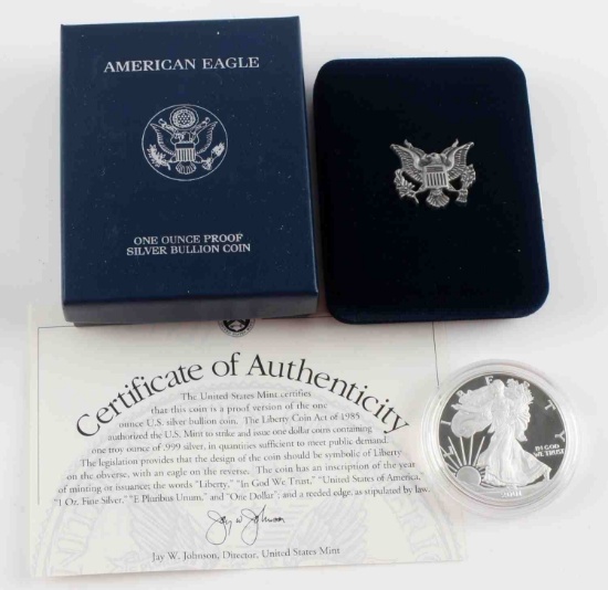 1 OUNCE AMERICAN EAGLE SILVER PROOF COIN W BOX