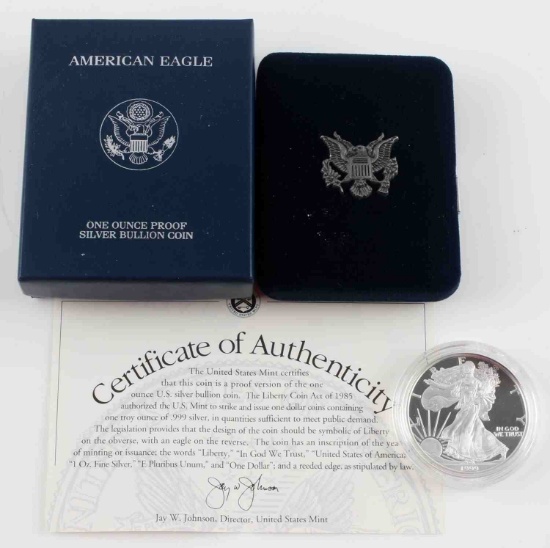 1 OUNCE AMERICAN EAGLE SILVER PROOF COIN W BOX