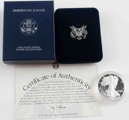 1 OUNCE AMERICAN EAGLE SILVER PROOF COIN W BOX