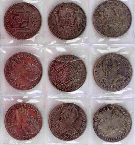 LOT OF 9 PIECES OF EIGHT SPANISH DOLLARS