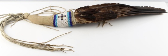 NATIVE AMERICAN CEREMONIAL FEATHER SMUDGE FAN WAND