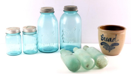GENERAL ANTIQUES SALT POTTERY BALL AND BOTTLE LOT