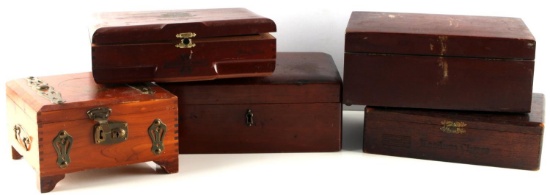 LOT OF 5 VINTAGE WOODEN CIGAR BOXES DIFF SIZES