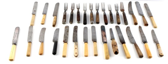 ANTIQUE SHEFFIELD KNIFE AND FORK LOT BONE GRIP