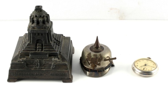 LOT OF 3 COLLECTIBLES LEIPZIG INKWELL WESTCLOX