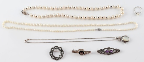 VINTAGE DECO PEARL STERLING SILVER NECKLACE LOT