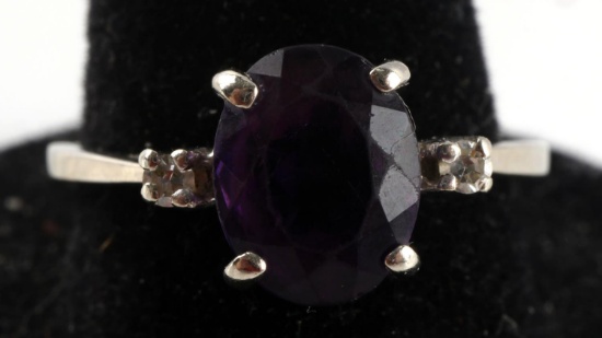 14KT 1 TCW AMETHYST LADIES RING WITH DIAMONDS
