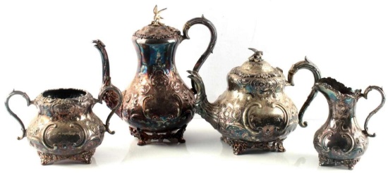 ANTIQUE REPOUSSE SILVERPLATE TEA  COFFEE SET