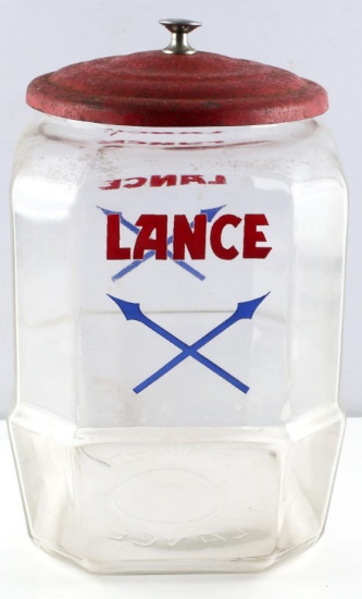 VINTAGE GLASS LANCE COOKIE OR CRACKER DISPLAY JAR