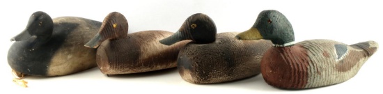 ANTIQUE BLUE BILL MALLARD WOODEN DUCK DECOY LOT