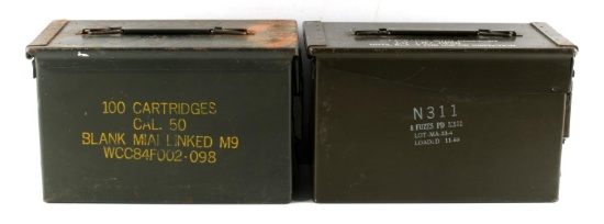 LOT OF 2 AMMO AMMUNITION GREEN METAL CANS
