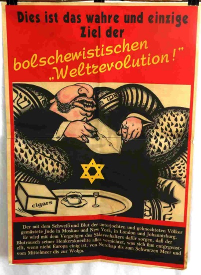 WWII GERMAN THIRD REICH ANTI JEW PROPAGANDA POSTER