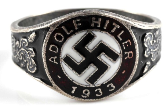 GERMAN WWII THIRD REICH SWASTIKA 1933 SILVER RING