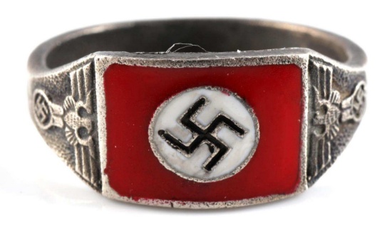 GERMAN WWII THIRD REICH NSDAP RED SLVER RING