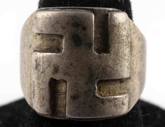 GERMAN WWII THIRD REICH NSDAP SWASTIKA SILVER RING