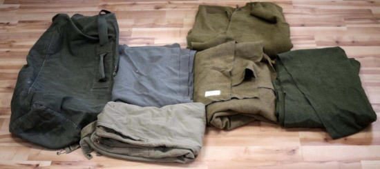 4 OLIVE U.S. ARMY BLANKET LOT & WINTER COVERALLS