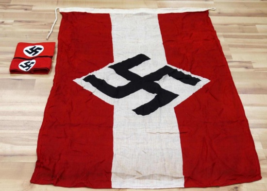 WWII GERMAN THIRD REICH ARM BANDS AND FLAG LOT 3
