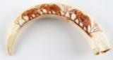 SCRIMSHAWED AFRICAN ELEPHANT ON WARTHOG TUSK