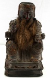 CHINESE CARVED WOODEN SEATED EMPEROR FIGURE