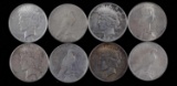 8 MIXED DATE PEACE SILVER DOLLAR COIN LOT