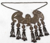 LARGE BRONZE AMPORPHIC BAT AND FISH MOTIF GORGET