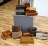 LOT OF 15 VINTAGE CIGAR BOXES METAL WOOD GLASS
