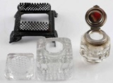 LOT OF 2 VINTAGE GLASS AND METAL INKWELLS