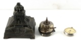 LOT OF 3 COLLECTIBLES LEIPZIG INKWELL WESTCLOX