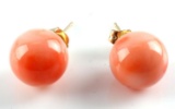 14 KT GOLD AND ANGEL SKIN CORAL EARRINGS