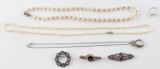 VINTAGE DECO PEARL STERLING SILVER NECKLACE LOT