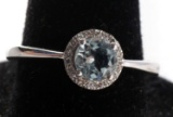 10 KT GOLD DIAMOND HALO AQUAMARINE SOLITAIRE RING