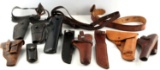 VARIOUS HOLSTERS WITH RIFLE STRAP KNIFE AND BELTS