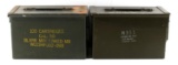 LOT OF 2 AMMO AMMUNITION GREEN METAL CANS