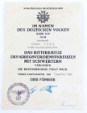 WWII THIRD REICH GERMAN KNIGHTS CROSS DOCUMENT