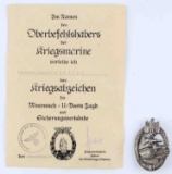 WWII GERMAN THIRD REICH SILVER TANK ASSAULT BADGE