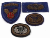 LOT OF 4 HAND EMBROIDERED US PARATROOPER PATCHES