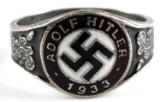 GERMAN WWII THIRD REICH SWASTIKA 1933 SILVER RING