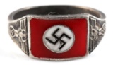 GERMAN WWII THIRD REICH NSDAP RED SLVER RING