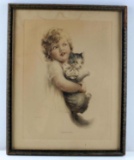 ANTIQUE EDA S. DOENCH PUSS IN ARMS ORIGINAL PRINT