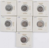 LOT OF 7 US SEATED LIBERTY DIME COINS 1850 1888