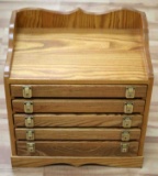 OAK 5 DRAWER LOCKING DISPLAY CASE