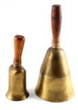 PAIR OF ANTIQUE BRASS HAND BELLS 7 AND 10 INCHES