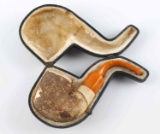 ANTIQUE CASED MEERSCHAUM AMBER MOUTHPIECE PIPE