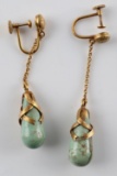 ANTIQUE 14KT GOLD & TURQUOISE DROP EARRINGS