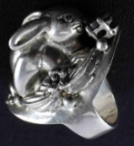 HEAVY 26 GRAM RABBIT & AMETHYST STERLING RING