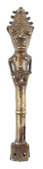 YORUBA OGBANI EDAN AFRICAN BRASS STAFF FIGURE