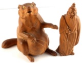 CHINESE CARVED WOOD MAN & YEAR OF THE RAT FIGURALS
