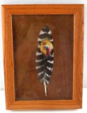 FRAMED NATIVE AMERICAN HAND PAINTED TURKEY FEATHER